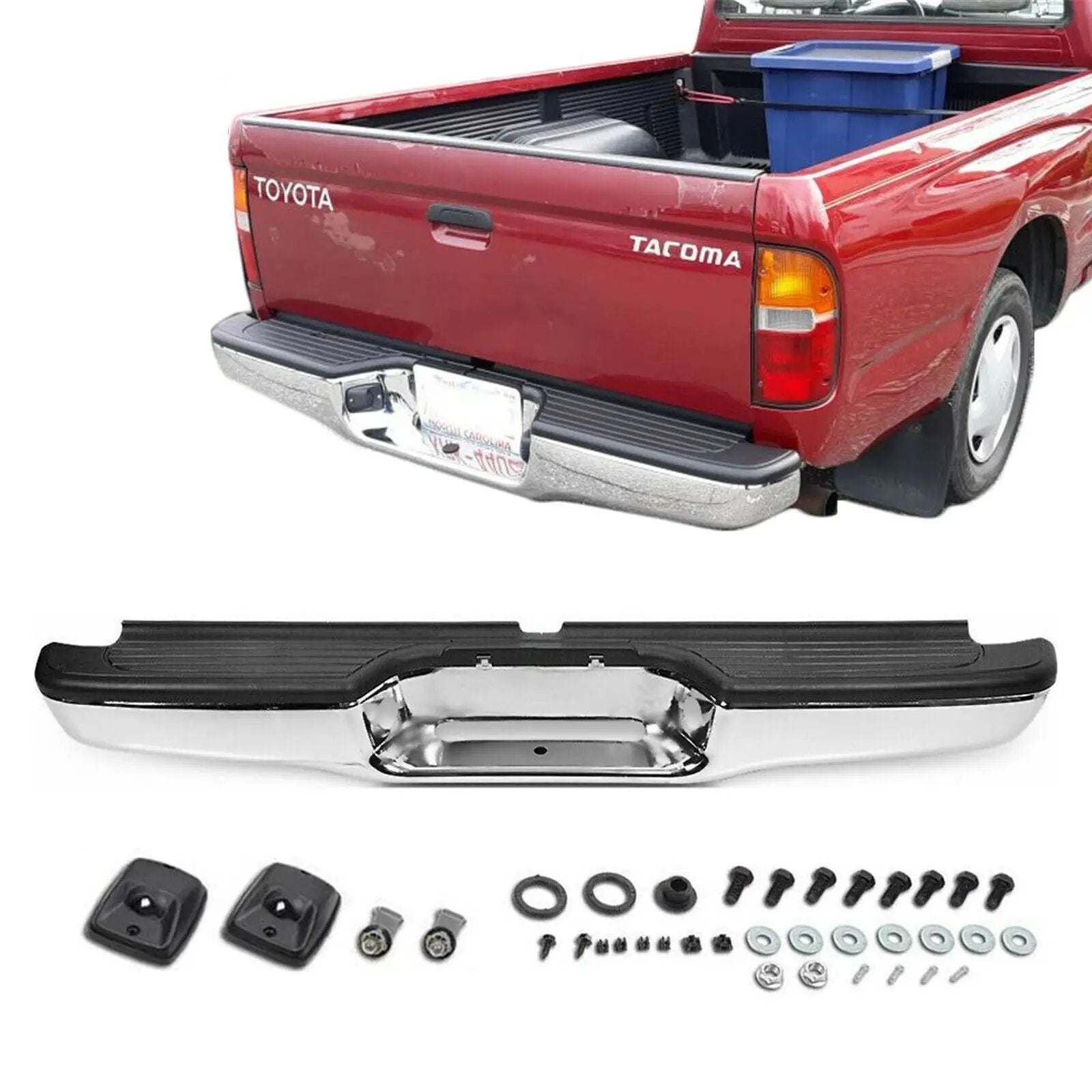 Chrome Steel Rear Step Bumper Assembly for 1995-2004 Toyota Tacoma