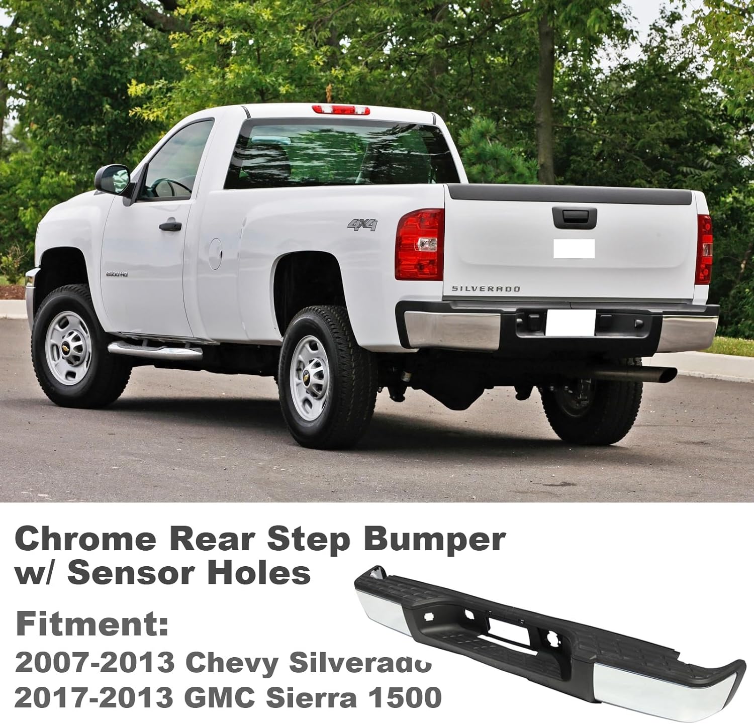 Chrome Rear Step Bumper w/o Holes for 07-13 Chevy Silverado GMC Sierra 1500